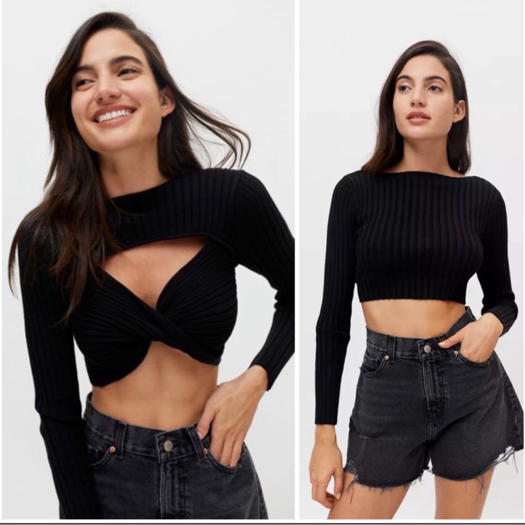Urban Outfitters Cropped Twisted Front Ribbed Sweater New With Tags Size Medium